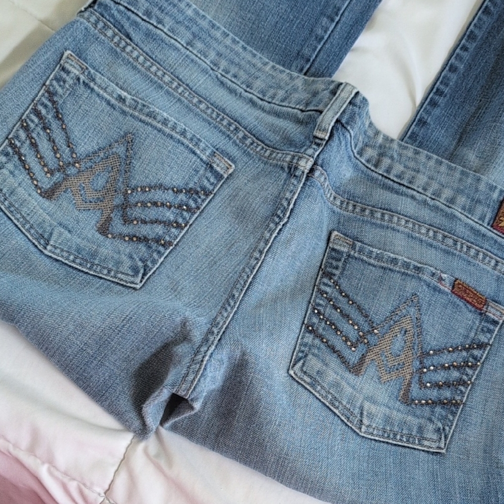 7 For All Mankind Light Blue Studded Back Pocket Bootcut Jeans